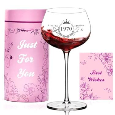 Imagem de Presentes de aniversário de 55 anos para mulheres, taças de vinho vintage gravadas de 1970, decorações de feliz aniversário de 55 anos, ideias exclusivas de presente de aniversário de 55 anos para ela