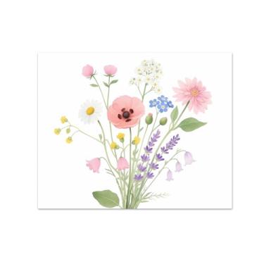 Imagem de Impressão de arte de parede em tela de buquê de flores silvestres aquarela, arte botânica de flores florais chiques minimalistas para casa de banho primavera jardim decoração de casa de fazenda