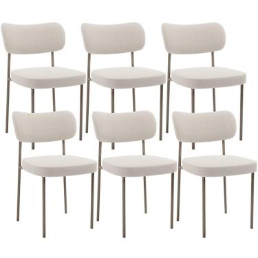 Imagem de Kit 06 Cadeiras Estofadas Para Sala De Jantar Melina Base Arena L02 Bouclê Cru - Lyam Decor