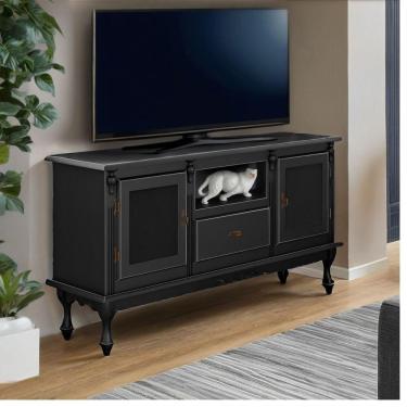 Imagem de Rack Para Tv 2 Portas 1 Gaveta E Nicho Com Pés Luiz Xv - Preto Laca