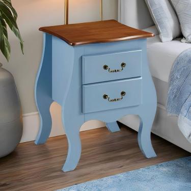 Imagem de Cômoda De Madeira Bombê Mini 2 Gavetas - Azul Céu Laca Com Tampo E Base Imbuia Glazer