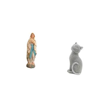 Imagem de Fenteer Estátua Da Virgem Maria com Gato, Estatueta Decorativa em Resina, Obra de Arte Colecionável, Escultura Da Virgem Maria de Lutero para Escritório, Entr