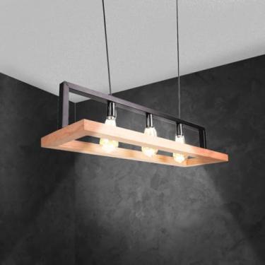 Imagem de Luminaria Metal e Madeira 78x24cm Esquadro 3 Lampadas (Cedro Rosa)