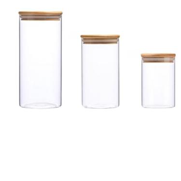 Imagem de Potes de Vidro com Tampa de Bambu, Hermético à Prova de Odores e Empilhável para Organização(3 Potes(1100ml+600ml+200ml))