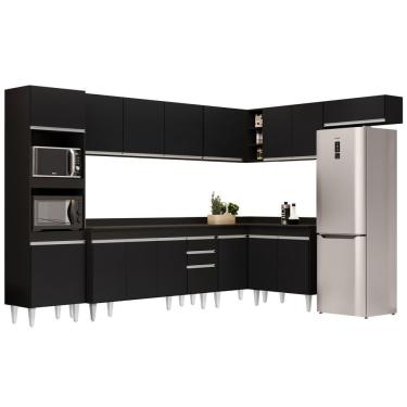 Imagem de Armário De Cozinha Modulada De Canto 8 Peças Cp08 Balcão Com Tampo Preto - Lumil
