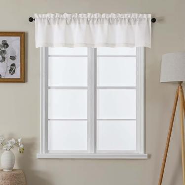 Imagem de Lecloud Saia natural para cortinas de janela de 30 cm de comprimento, cortina de cozinha pequena moderna com filtragem de luz, cortinas curtas de serapilheira para casa de fazenda de estopa com bolso