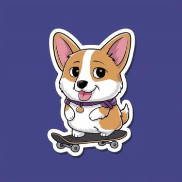 Imagem de Adesivo de Parede Infantil Kawaii Corgi Skate Decorativo para Quarto de Crianças 50x50cm