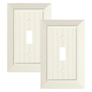 Imagem de Pacote com 2 placas clássicas para interruptores de luz de interruptor único, capas decorativas de policarbonato inquebrável, placa de parede de 1 grupo de amêndoa clara