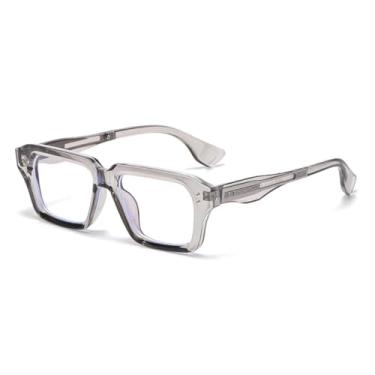 Imagem de VFDHN Óculos de sol retrô femininos, óculos de sol de leopardo com gradiente UV400, lentes transparentes da moda, armação rebitada para homens (C12 cinza transparente)