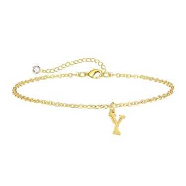 Imagem de Sargetou Tornozeleira feminina com inicial dourada, banhada a ouro 14 k, moderna, leve, impermeável, delicada, tornozeleira, verão, praia, joias, presente, 8, Latão, Sem Pedra Preciosa