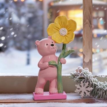 Imagem de DiliComing Estatuetas de urso fofas, decoração de casa - estátuas de urso de resina pequenas rosa para decoração de casa, escritório, prateleira de mesa, decoração de sala de estar, presente feminino