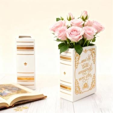 Imagem de IBEQUEM Vaso decorativo de cerâmica em forma de livro, vasos de flores para decoração de casa, linda estante para amantes de livros, vaso exclusivo para casa, escritório