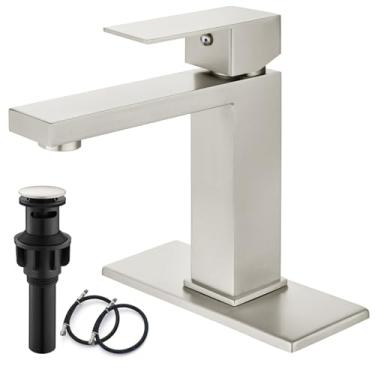 Imagem de gotonovo Torneira de banheiro para pia 1 ou 3 furos montagem em deck aço inoxidável 304 moderna torneira de pia de banheiro torneira misturadora de lavatório de alça única com mangueiras de suprimento