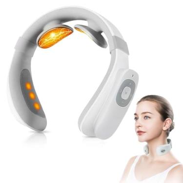 Imagem de Xpudding Massageador de pescoço com calor, máquina elétrica TENS para alívio da dor, massagem profunda de 15 níveis, portátil, sem fio e calmante, elegível para FSA ou HSA para mulheres