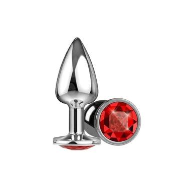 Imagem de Plug Anal em Metal com Cristal Vermelho, Brinquedo Adulto Sensual, Base Larga, Design Cônico
