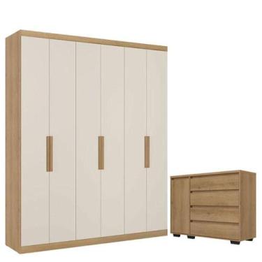 Imagem de Guarda Roupa Casal Milan 6 Portas Capuccino Off White Cômoda Com Porta