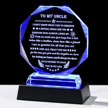 Imagem de YWHL Presentes significativos para tio de sobrinho com base de LED colorida, presente de aniversário de dia dos pais para tios, presente de lembrança de cristal, presente de melhor tio de todos os