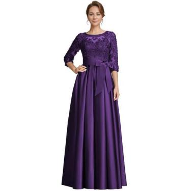 Imagem de Vestido formal: raomiao, ameixa, cetim, renda, apliques femininos