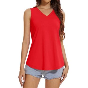 Imagem de Camiseta regata feminina YUCOLEN com decote em V, solta, tomate de ver