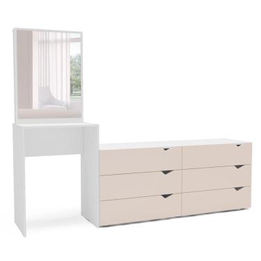 Imagem de Cômoda com Espelho Porto 6 Gavetas Branca e Creme