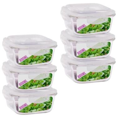 Imagem de Kit 6 Potes 800ml de Vidro Marmita Tampa Hermetico Não Vaza - PRATICAS