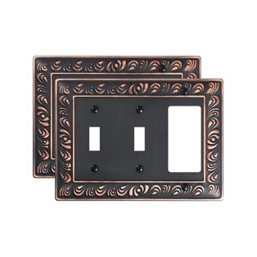 Imagem de TREEWELL Pacote com 2 placas decorativas para interruptores duplos/única decoradora, placas decorativas para interruptores e tampas de tomada, placas de parede de metal bronze envelhecido com 4 gangs
