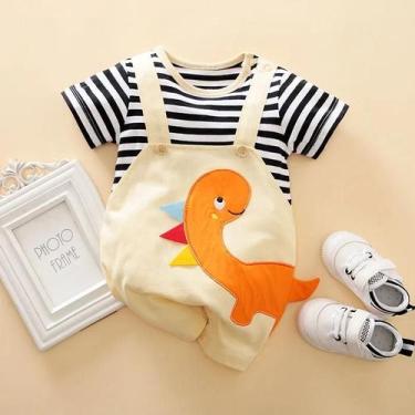 Imagem de Body Bebê Manga Curta - Dinossauro 3D Bordado em Algodão, 12-18 meses 