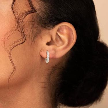 Imagem de Brincos de argola para mulheres, banhado a ouro branco, cartilagem, brincos de zircônia cúbica, brincos de orelha de 8 mm, 10 mm, 8mm, Cobre, Sem pedra preciosa