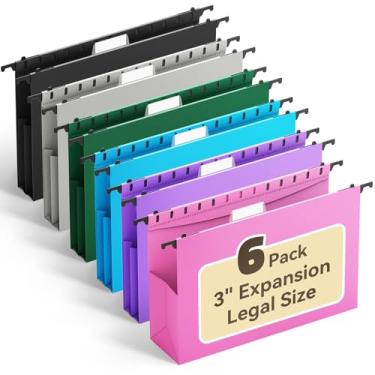 Imagem de Ansook Pastas de arquivo de plástico tamanho ofício, pasta de arquivo expansível resistente de 7,6 cm com abas de 1/5, pacote com 6 pastas para armário de arquivo, pasta suspensa sanfonada de