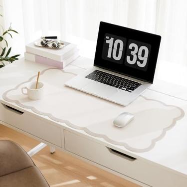Imagem de Ohocut Tapete de mesa recortado, 80 cm x 39,9 cm, grande, bege, cáqui, estética, acessórios, couro PU, computador, laptop, mesa, mouse, teclado, tapete de maquiagem para penteadeira/trabalho/decoração