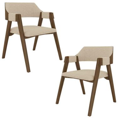 Imagem de Kit 2 Cadeiras Sala De Jantar E Jogos Carteados Madeira Maciça Poker Linho Offwhite-nogueira G42 - Gran Belo