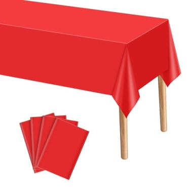 Imagem de mwellewm Toalha de mesa de plástico retangular de cores sortidas descartável arco-íris toalha de mesa colorida retangular para aniversário (vermelho, 4 peças)