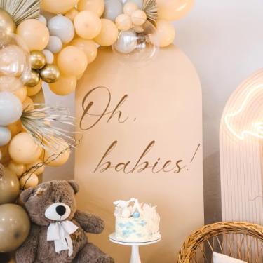 Imagem de Decalque de sinal Oh Babies para pano de fundo dourado marrom grande, decorações de chá de bebê gêmeos decoração de revelação de gênero neutro, decoração de chá de bebê recém-nascido (decalque para