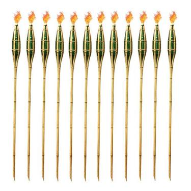 Imagem de Kit 12 Tochas Bambu Iluminação Decoração De Jardim Desmontável - Real 