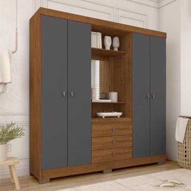 Imagem de Guarda Roupa Solteiro Jane Com Espelho 4 Portas 3gav Fre/grafite - M.a