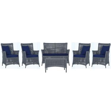 Imagem de Jogo Sofá 4 Poltronas E Mesa Igapó Preta E10 Trama Original Prata