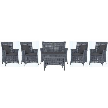 Imagem de Jogo Sofá 4 Poltronas E Mesa Igapó Preta E11 Trama Original Prata