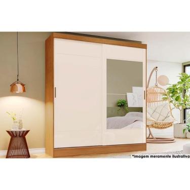 Imagem de Guarda Roupa Casal 2 Portas De Correr (1 C- Espelho) E 2 Gavetas Briz B74 Nature-off White - Henn