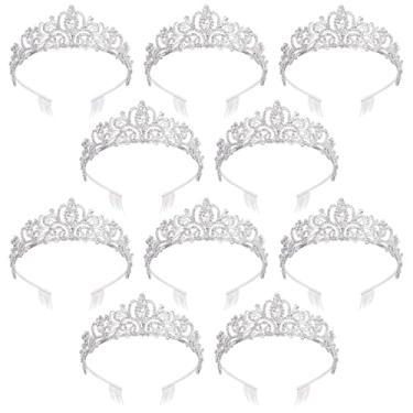 Imagem de 10 tiaras de noiva de prata com strass, coroas de liga com pentes de cabeça para mulheres, casamento, acessórios de festa de aniversário