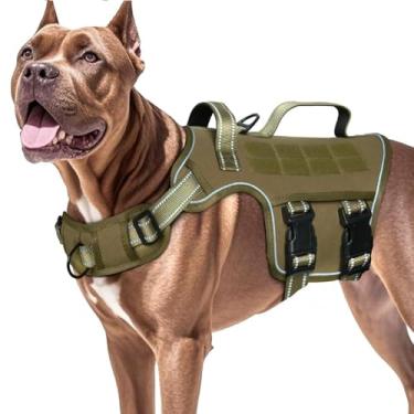 Imagem de Peitoral tático resistente para cães grandes, peitoral antipuxão com sistema Molle, colete para cães de serviço fácil de colocar e tirar, respirável, acolchoado, colete refletivo ajustável para