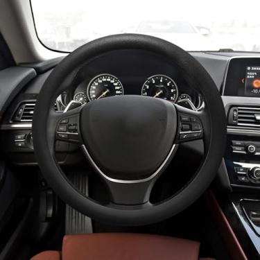 Imagem de HQRNYP Capa de volante de carro, protetor de volante de silicone antiderrapante de 33 a 36 cm, acessórios para carro, textura de couro macio, capa protetora para a maioria dos carros (preto)