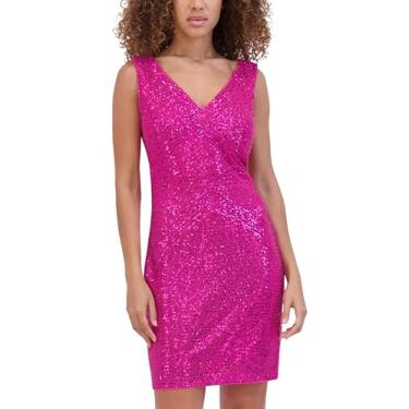 Imagem de Kensie Minivestido feminino sem mangas com decote em V e lantejoulas, rosa, 40