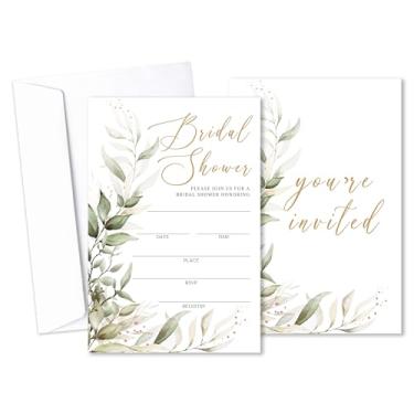 Imagem de Convites de chá de panela de folha dourada com envelopes, convites de casamento minimalistas, convite de chá de panela para festa de despedida de solteira, conjunto de 25 - B01