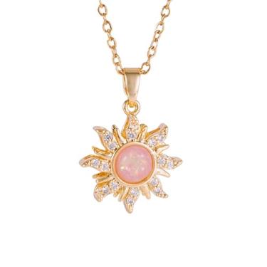 Imagem de PZKQSAC Colar feminino de cristal de sol com pingente de opala de sol, colar de strass uinque e girassol, colares emaranhados, ajustável, zircão cúbico, girassol, princesa, acessórios modernos, Large