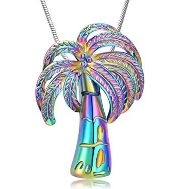 Imagem de VCCWYQK Colar de urna de palmeira para cinzas de aço inoxidável, colar de cinzas memorial, para mulheres e homens, joias de cremação, One size, Aço inoxidável, Sem Pedra Preciosa