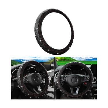 Imagem de Sandfren Capa de volante de carro brilhante, protetor de volante antiderrapante de couro elástico com strass de cristal de 37-38 cm, acessórios de decoração de interiores automotivos, universal para