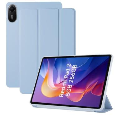 Imagem de Capa para Xiaomi Redmi Pad 2, capa KONXISA com suporte de três dobras, capa de adsorção magnética e couro sintético premium, protetor completo resistente a arranhões e à prova de choque, azul celeste