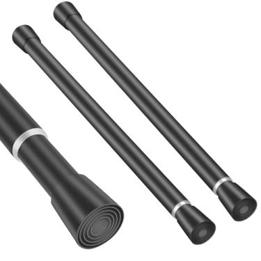 Imagem de Varão de cortina de chuveiro ajustável preto de 40 a 71 cm, 2 peças, 2 peças, 2 cm de diâmetro, antiderrapante, resistente, com mola de tensão, sem furadeira, para janelas, banheiro, cozinha, armário