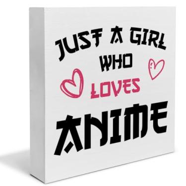 Imagem de Funny Just a Girl Who Loves Anime Wood Box Sign Girls Room Decor Farmhouse Anime Lovers Block Sign Home Desk Shelf Table Decorações de parede