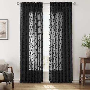 Imagem de Cortinas pretas transparentes de 228 cm de comprimento para quarto, conjunto de 2 painéis, bolso para haste, aba traseira, semitransparente, filtro de luz, cortina de privacidade, cortina moderna